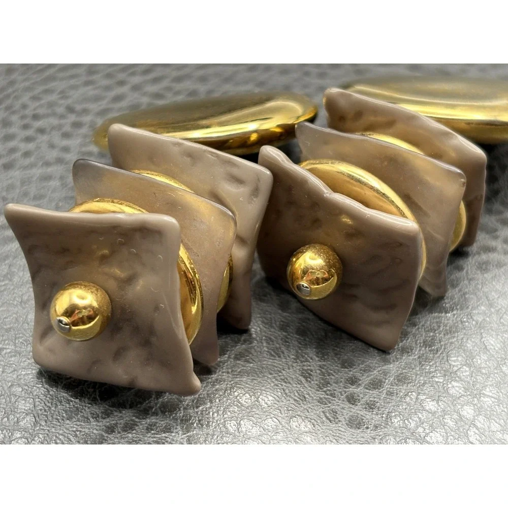 Vintage 80s Huge Runway Bold Dangle Drop Clip Earrings Gold Tone